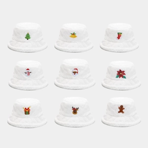 Cappello Alla Pescatora In Peluche Di Natale Da Donna Pelliccia Sintetica Bianca Berretto Invernale Caldo Ricamato