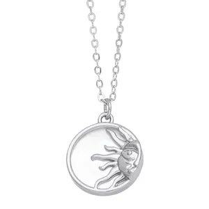 Vintage silver sun and moon shell pendant necklace with a minimalist fine chain for women