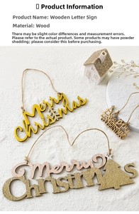 Macro shot of Merry Christmas wooden letter plaque with festive golden glitter details