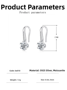 Detail view of S925 silver snowflake moissanite earrings showing 5mm 0.5ct main stones