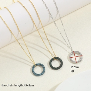 14K gold plated zircon pendant necklaces in blue, green and white with size specs