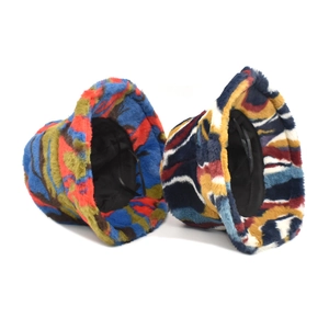 Chapeaux bob en laine d'agneau tie-dye pour femmes avec fausse fourrure douce et cordon réglable