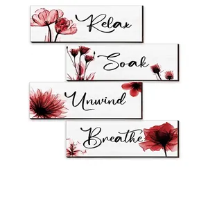 Ensemble de 4 plaques murales rustiques avec motifs floraux et textes de relaxation