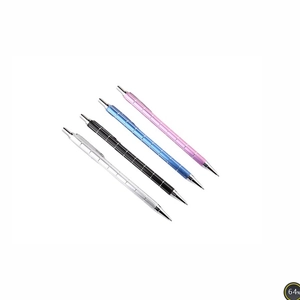Sleek metal mechanical pencils in silver, black, blue, and pink with anti-slip grip