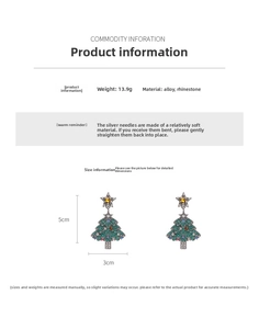 Detail view of vintage star Christmas tree earrings with colorful rhinestones weighing 13.9g
