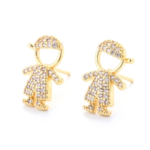 Sparkling gold-plated girl and boy stud earrings with zircon inlay for children