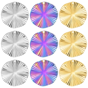 Round Sunburst Pendant Stainless Steel Vacuum Plated Radial Texture For DIY Jewelry Making Necklaces Fashion Geometric