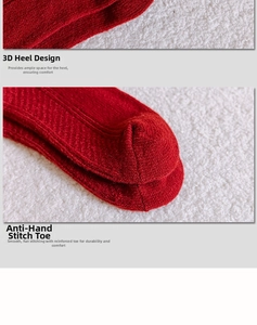 Detail of red festive socks showing 3D heel design and reinforced smooth toe seam