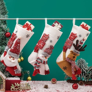 Christmas Stockings Non-Woven Fabric Knitted Felt 3D Santa Snowman Reindeer Character Decoration Large Hanging Gift Bag