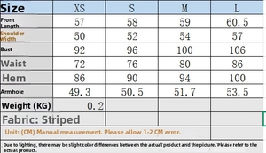 Detailed size chart for women vest and wide-leg trousers set with specific measurements