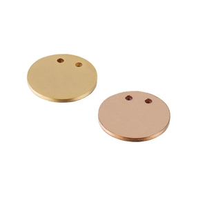 Polished stainless steel 21mm round double hole tags in gold and rose gold