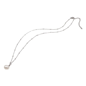Elegant single freshwater pearl necklace with silver beaded chain and adjustable clasp