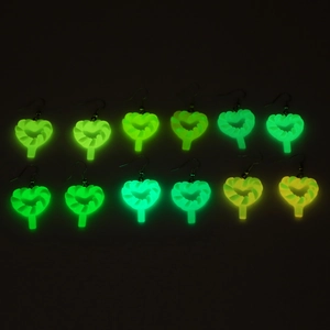 Lot de 6 paires de boucles d'oreilles cœur lumineuses en résine phosphorescente sur noir