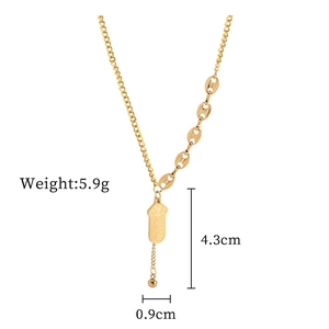 Detailed view of titanium gold necklace with pig nose chain and engraved pendant, 5.9g