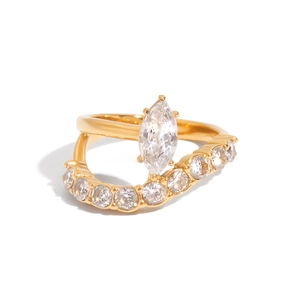 18K gold plated stainless steel double layer ring with marquise and round zircon stones