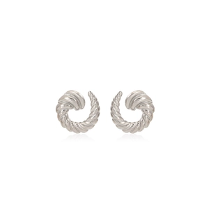 Close-up of silver triangle heart earrings featuring a vintage twisted spiral texture
