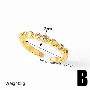 Technical dimensions of 3mm gold open ring with white zircons and 17mm inner diameter