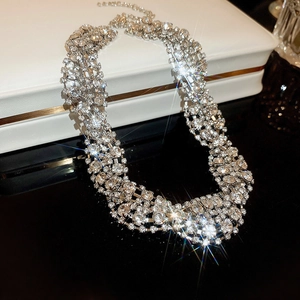 Elegant sparkling multi-row rhinestone choker necklace featuring high-luxury brilliant shine
