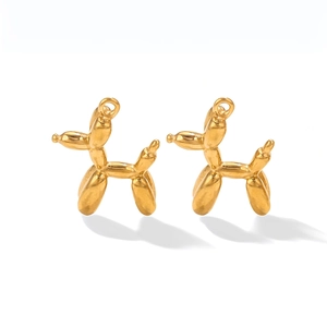 3D balloon dog pendant in gold titanium steel with a minimalist hip-hop aesthetic