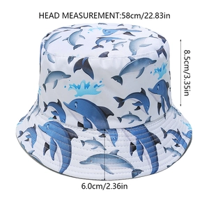 Size specifications of a dolphin print sun hat with 58cm head circumference measurement