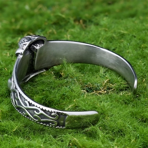 Nordic Viking Thor Hammer stainless steel cuff bracelet with vintage relief patterns
