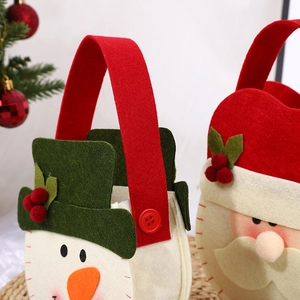 Christmas felt gift bag featuring 3D Santa and snowman designs with sturdy red handles