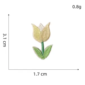 Macro shot of tulip embroidery patch 3.1x1.7cm with 0.8g weight and fine thread detail