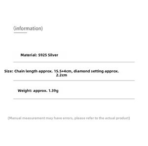 Detailed size specifications for S925 silver pave bar bracelet with chain length data