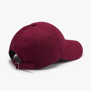 Classic burgundy embroidered baseball cap with adjustable metal buckle on back