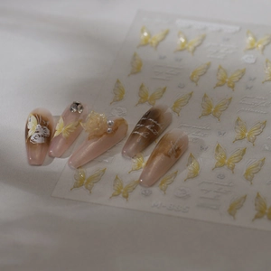 3D butterfly and white rose nail art stickers M-385 with rhinestones and pearls