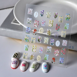 5D Embossed Nail Art Stickers Stereoscopic Self Adhesive Waterproof Floral Flower Tulips Daisies DIY Manicure Decoration