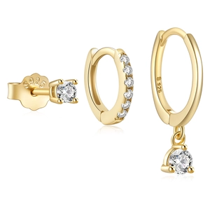 Detail of three-piece S925 sterling silver evil eye earring set with gold plating