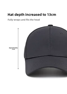 Detail view of the 13cm depth on a dark grey textured structured baseball cap