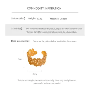 Detail showing dimensions of hollow clover bangle with 7cm height and 6cm width