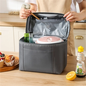 Large gray insulated lunch bag with thick aluminum foil lining for outdoor camping picnic