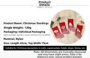 Detail view of 42cm knitted Christmas stockings with reindeer and snowflake patterns