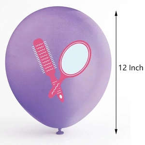Cosmetic theme purple 12 inch latex balloon with pink mirror and hair comb cartoon patterns