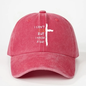 Casquette de baseball en coton délavé rouge brique avec croix blanche et texte religieux