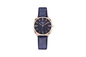 Detailed macro view of the rose gold square watch case with blue dial and crystals