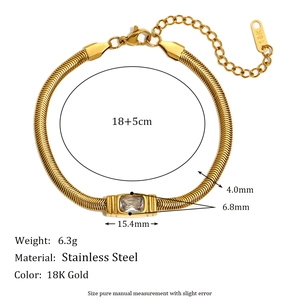 Detailed size specification for 18K gold plated snake chain bracelet with zircon stone