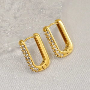 French vintage 18K gold-plated U-shaped earrings with sparkling cubic zirconia inlay