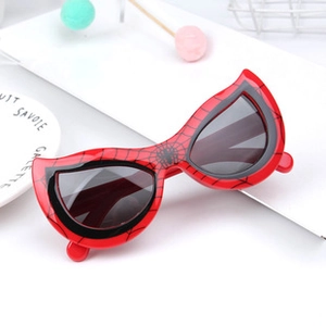 Detailed view of red and black Spider-Man themed heart sunglasses for kids with web patterns