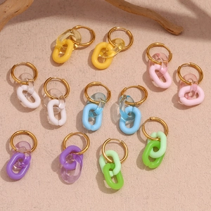 Orecchini a Cerchio in Acciaio Inossidabile Placcato Oro 18K Gioielli Personalizzati con Catena in Acrilico Colorato Donna