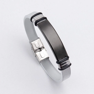 Bracelet vintage pour hommes en acier inoxydable avec plaque noire et maille tressée