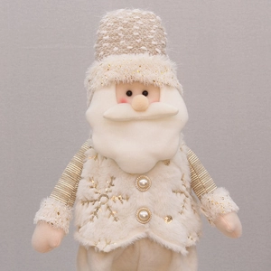 Cream and gold Santa plush doll with sequin hat and snowflake embroidery 80cm tall