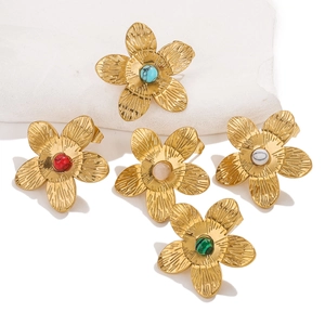 Five-petal flower earrings with 18K gold plating and colorful turquoise stones