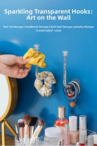 L-shaped acrylic wall hook with gold glitter and diamond top for hair accessory storage
