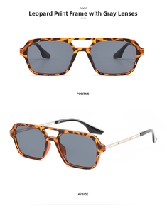 Detailed view of leopard print aviator sunglasses with double bridge and gold metal temples