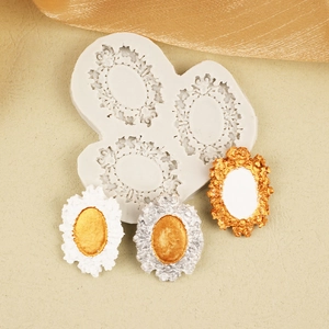 Baroque oval frame silicone mold for fondant, resin, and clay DIY crafts with gold finish