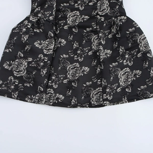 Vintage black jacquard dress with silver rose floral pattern and cap sleeves